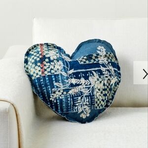 Pottery Barn💙 NWT Indigo Blue Patchwork Heart Shaped Love Pillow